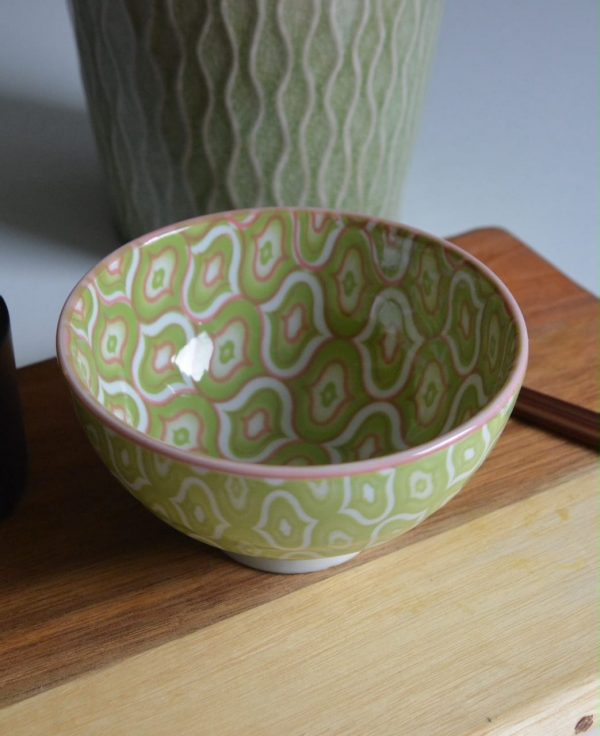 RIS021 Cloisonne Rice Bowl Grön